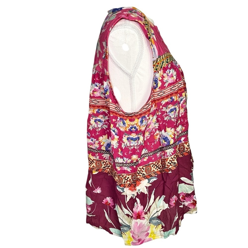 Vineet Bahl Vibrant Floral Sleeveless Blouse - Pink Multicolor - Picture 3 of 15